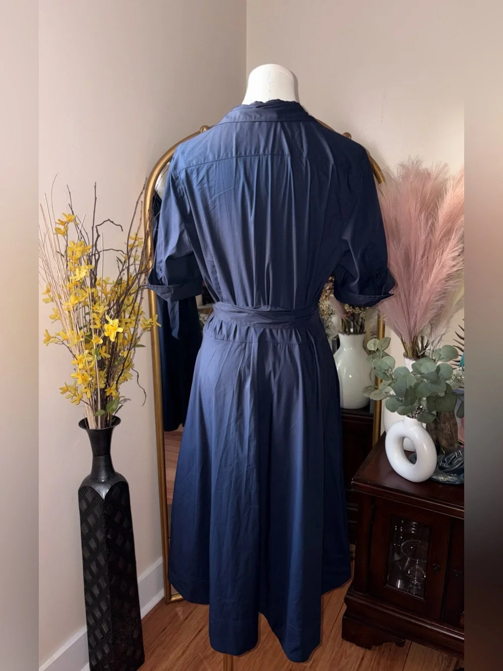 Lauren Ralph Lauren black label Navy button up maxi Dress with Tie Belt - Picture 5 of 9